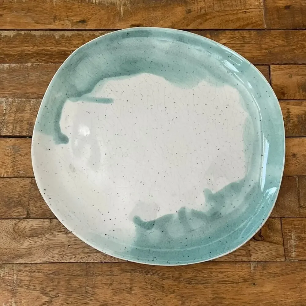 West Elm Seaside Melamine Blue Speckle Dinner Plates 10.5